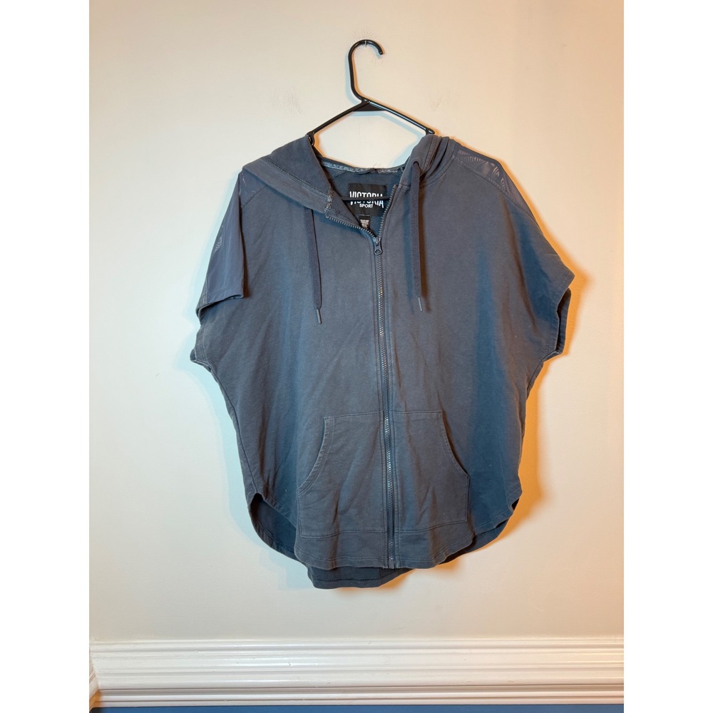 Victoria Sport Hoodie Women Medium Gray Short Sleeve Mesh Zip Up Sweatshirt